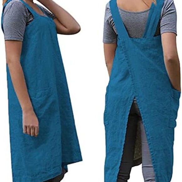 Women's Practical Cross Back Pinafore Apron with Large Pockets Home Kitchen,Rest - Picture 1 of 6
